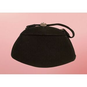 Vintage Crown Lewis Black Wool Handbag Purse